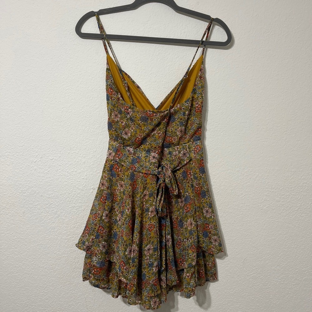 Allison & Kelly Floral Romper Size L Boho Cottage-core Ruffle Tie Waist Festival - Picture 2 of 6